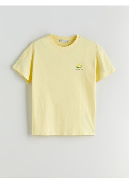 Yeni Sezon Bisiklet Yaka Baskili Oversize Kadin Tisort - S5PN96Z8