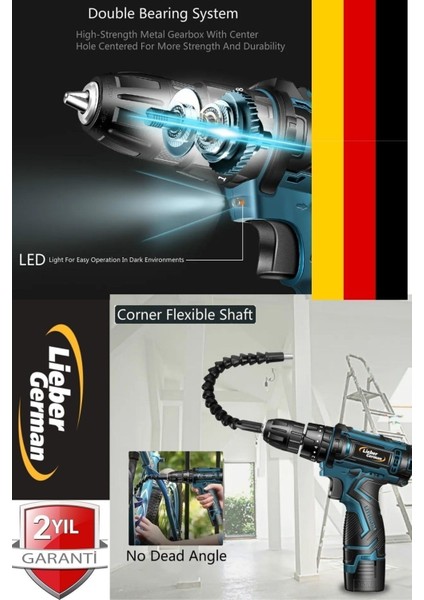 12V 2AH Otomatik Koruma Çelik Gövdeli Akülü Matkap ve Vidalama Seti