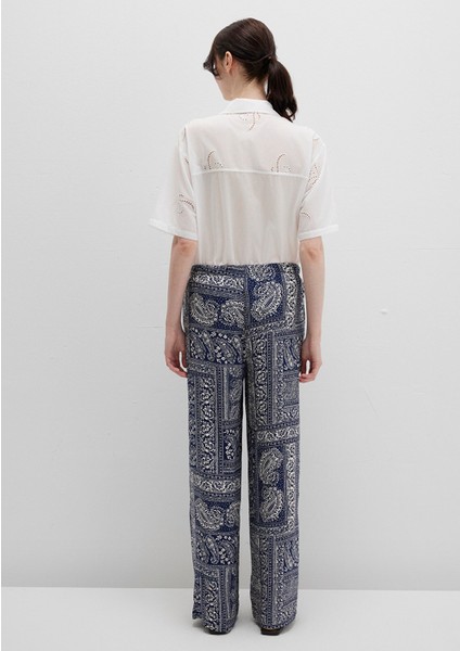 Beli Bağcıklı Etnik Baskılı Lacivert Pantolon 1011123-90738