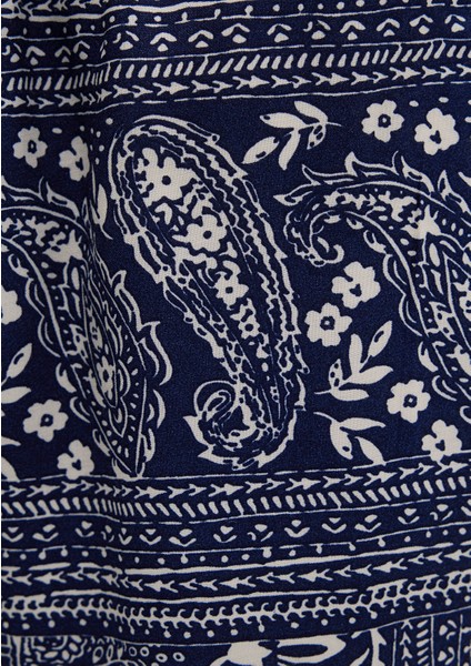 Beli Bağcıklı Etnik Baskılı Lacivert Pantolon 1011123-90738