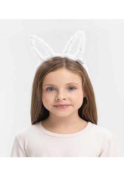 LED Işıklı Peluş Tavşan Kulak Taç Beyaz