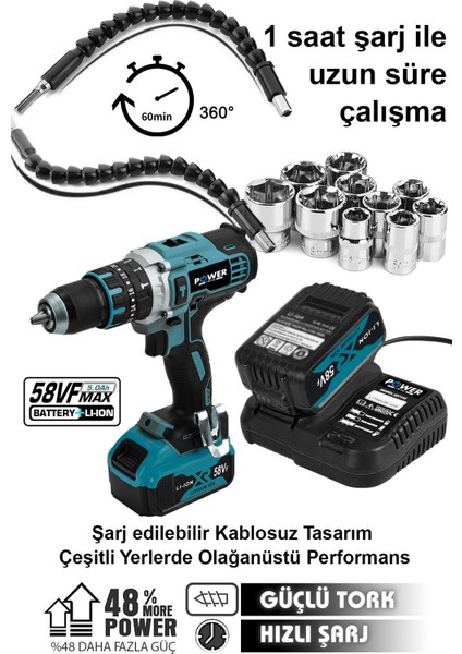 Çift Akülü Darbeli Matkap Seti 24 Parça, Metal Şanzıman, Şarjlı ve Güçlü Performans fiyatları