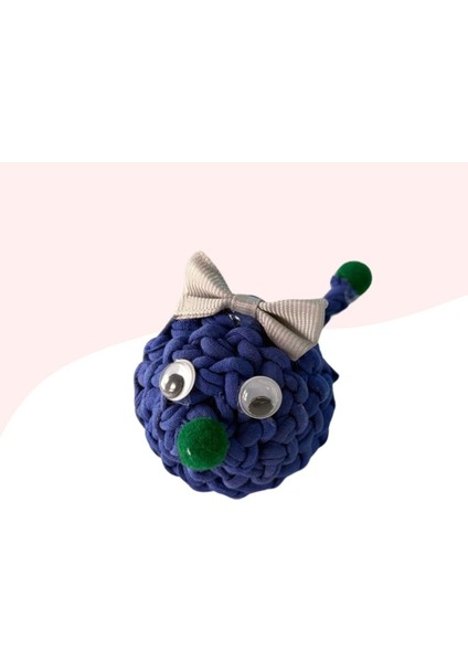 Çıngıraklı Örme Kedi Oyuncağı 9cm Mavi