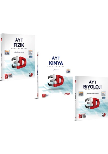3D Ayt Fizik Kimya ve Biyoloji Soru Bankası Seti 3 Kitap