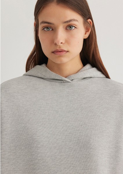Kapüşonlu Gri Basic Sweatshirt 1S10186-83096