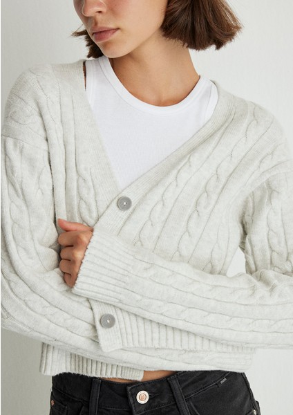 Düğmeli Gri Hırka 1710576-88467