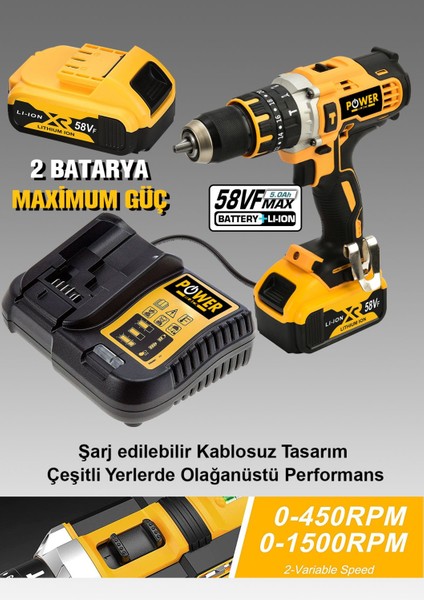 58 Vf 5AH Metal Şanzıman Çift Akülü Darbeli Matkap ve Vidalama Seti fiyatları
