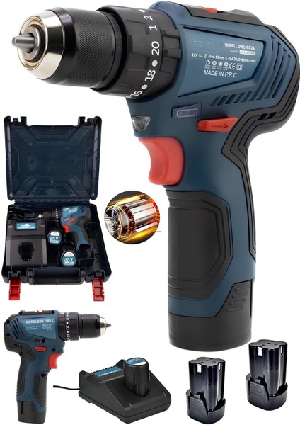 Çift Akülü Darbeli Matkap, 2 Kademe, Çelik Mandren, Güçlü ve Garantili