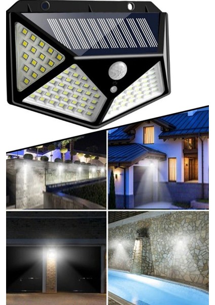 Güneş Enerjili Işık Sensörlü Bahçe ve Kapı Lambası, 100 LED Projektör