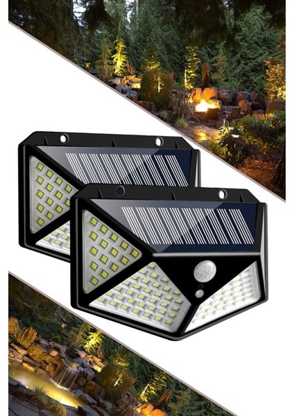 Güneş Enerjili Işık Sensörlü Bahçe ve Kapı Lambası, 100 LED Projektör