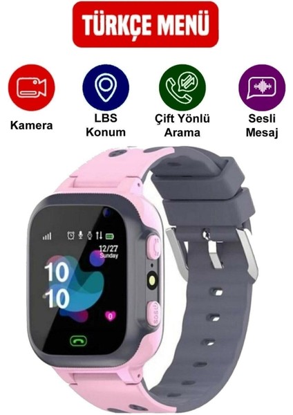 Pembe Çocuk Akıllı Saat Konum Takipli Lbs ve Sos Özellikli, Güvenli ve Eğlenceli Kullanım fiyatları