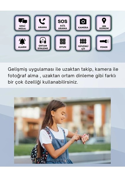 Pembe Çocuk Akıllı Saat Konum Takipli Lbs ve Sos Özellikli, Güvenli ve Eğlenceli Kullanım fırsatları
