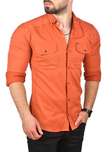 Slim Fit Dar Kesim Pamuklu Spor Gömlek Çıtçıtlı Likralı Gabardin Gömlek 2300421 fırsatları