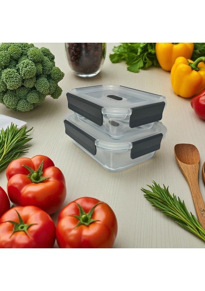 Cam Saklama Kabı 2 Lı Set (650 Ml- 1000 Ml) Isıya Dayanıklı Cam -Plastik Sızdırmaz Kapaklı