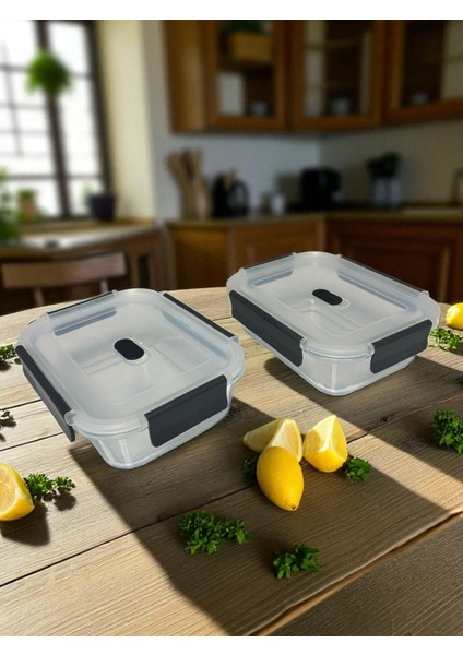 Cam Saklama Kabı 2 Lı Set (650 Ml- 1000 Ml) Isıya Dayanıklı Cam -Plastik Sızdırmaz Kapaklı