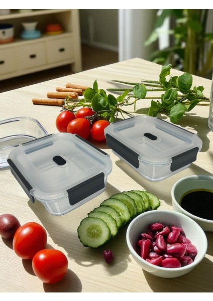 Cam Saklama Kabı 2 Lı Set (650 Ml- 1000 Ml) Isıya Dayanıklı Cam -Plastik Sızdırmaz Kapaklı
