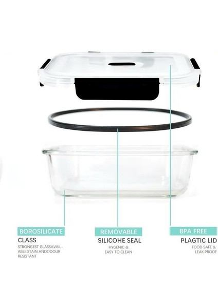 Cam Saklama Kabı 2 Lı Set (650 Ml- 1000 Ml) Isıya Dayanıklı Cam -Plastik Sızdırmaz Kapaklı