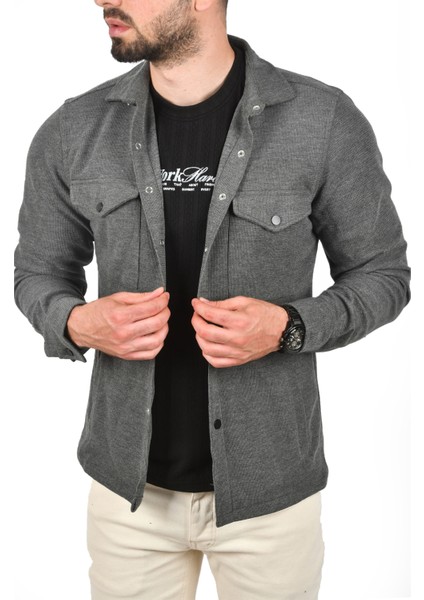 Örme Kalın Kumaş Gömlek Yaka Çıtçıtlı Cepleri Kapaklı Spor Ceket 2500557