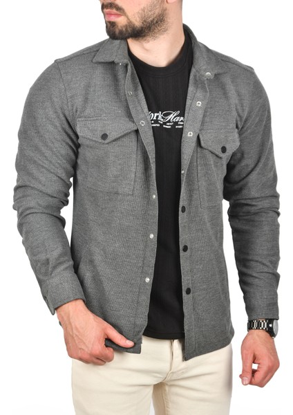 Örme Kalın Kumaş Gömlek Yaka Çıtçıtlı Cepleri Kapaklı Spor Ceket 2500557 fırsatları