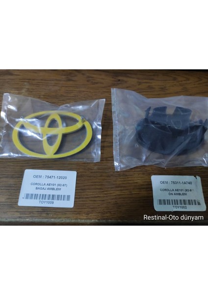 Yüksek Aksesuar Toyota Corolla AE101 Kasa Ön ve Arka Logo Amblem Takımı (92-97 Uyumlu) fiyatları