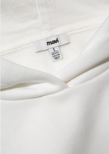 Mavi Logo Baskılı Kapüşonlu Ekru Sweatshirt 1S10243-70057