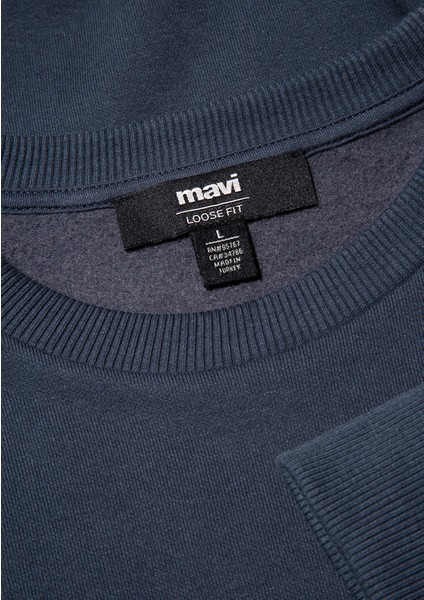 Bisiklet Yaka Lacivert Basic Sweatshirt 0S10276-87822