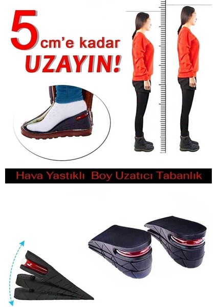 Hava Yastıklı Boy Uzatıcı Tabanlık, Gizli Topuk, 5 Cm, Rahat ve Estetik Yükseltici