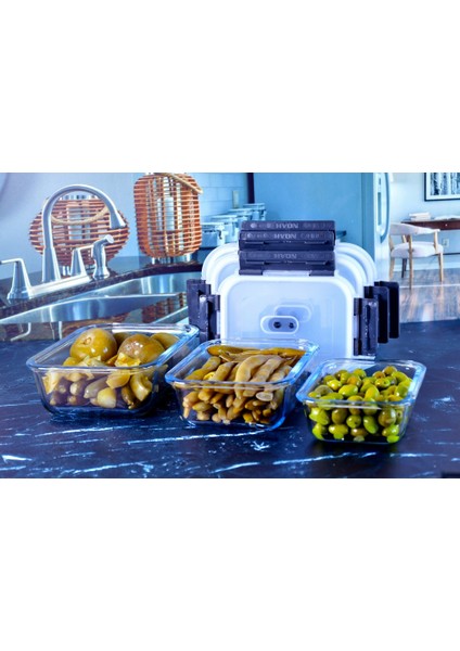 Cam Saklama Kabı 3 Lu Set (650 ml 1000ML 1500ML) Isıya Dayanıklı Cam - Plastik Sızdırmaz Kapaklı