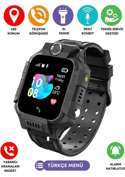 Çocuklar Için Siyah Akıllı Saat, Sım Kartlı, Güvenli ve Eğlenceli Kullanım