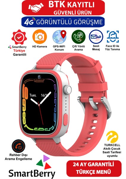 Kırmızı Görüntülü Gps Wi-Fi Çocuk Takip Saati, Net Konum ve Gizli Dinleme Özelliği