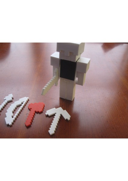 Minecraft Steve Göğüs Plakası Zırhıyla Tamamlandı. Kask, Silahlar, Aletler, Botlar, Omuz Yastıkları (Sadece Plastik Aparattır!!!) 3D