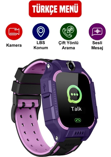 Çocuk Akıllı Saat, Sim Kartlı, Konum Takip, Uzaktan Dinleme, Lbs Özellikli, Mor modelleri