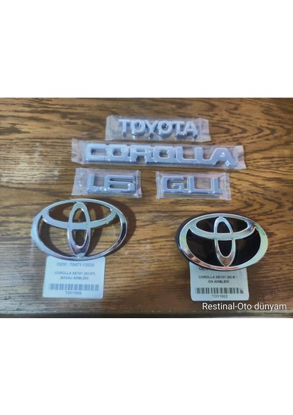 Toyota Corolla 1.6 Gli AE101 Kasa Ön ve Arka Logo Seti 1992-1997 Modeller Için