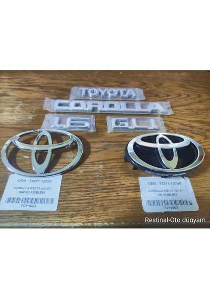 Toyota Corolla 1.6 Gli AE101 Kasa Ön ve Arka Logo Seti 1992-1997 Modeller Için