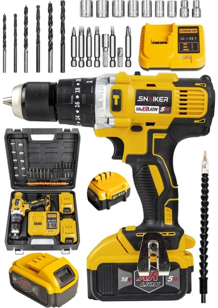 21V 13MM Metal Mandren Darbeli Çift Akülü Vidalama Matkap Seti Sarı