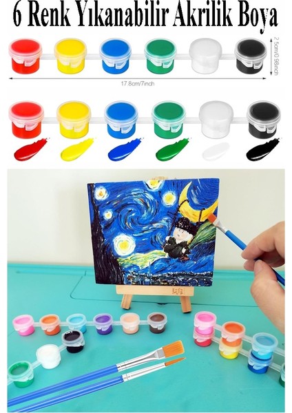 Mini Şövale 10X10 cm Tuval 3 ml Akrilik Boya 6 Renk ve Fırça 4 Adet 10X10 Mini Tuval Masaüstü Küçük Şövale Boyama Seti fiyatları