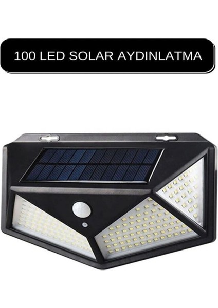 Siyah 100 LED Solar Hareket Sensörlü Bahçe ve Ev Aydınlatma Lambası