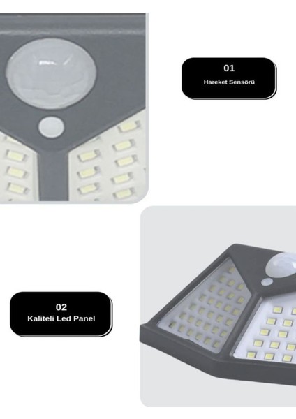 Siyah 100 LED Solar Hareket Sensörlü Bahçe ve Ev Aydınlatma Lambası