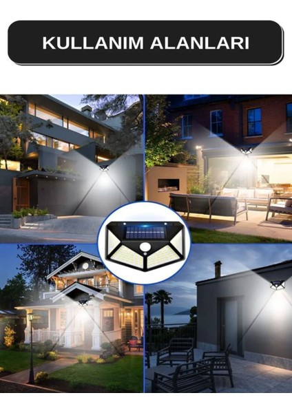 Siyah 100 LED Solar Hareket Sensörlü Bahçe ve Ev Aydınlatma Lambası
