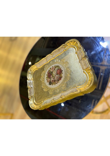 Esterhomedecor 6’lı Tek Kişilik Orijinal İtalyan Gül Ağacı Çiçekli Dikdörtgen Sunum Tepsisi Krem 30CM Masi fırsatları