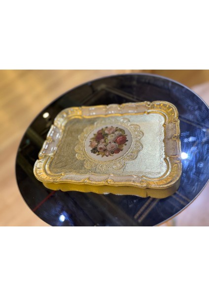 Esterhomedecor 6’lı Tek Kişilik Orijinal İtalyan Gül Ağacı Çiçekli Dikdörtgen Sunum Tepsisi Krem 30CM Masi indirimleri