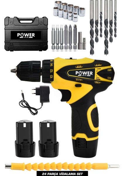 12V Çift Akülü Matkap Seti, 24 Parça, Pratik ve Güçlü Vidalama Aracı
