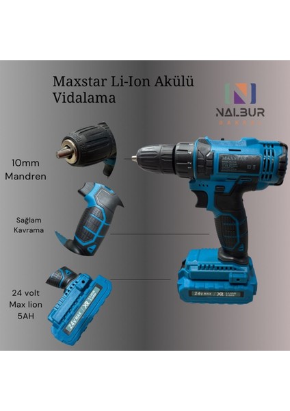 24V 5.0AH Li-Ion Akülü Vidalama Matkap, Güçlü ve Hafif Tasarım fırsatları