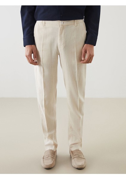 Yeni Sezon Slim Fit Keten Karisimli Erkek Pantolon - S5EE50Z8