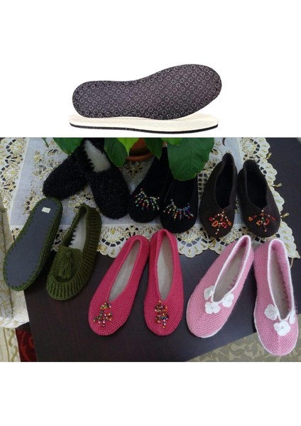 6 Çift Beyaz Yün Keçe Kaydırmaz Patik Tabanı, 3 Katlı Delikli Hobi Örgü Taban