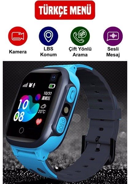 Çocuklar Için Mavi Gri Konum Takipli Akıllı Saat, Güvenli ve Eğlenceli Kullanım