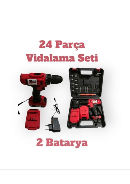 24 Parça Şarjlı Vidalama Takım Seti, 2 Bataryalı, Güç ve Performans Sunar