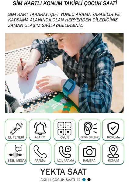 Yeşil Akıllı Çocuk Saati, Konum Takip ve Güvenli Iletişim Özellikleri modelleri