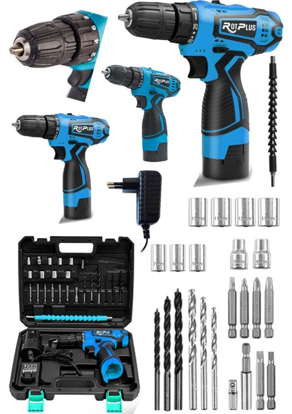 36V Bakır Sargılı Metal Şanzuman Çift Akülü Vidalama Matkap + 27 Parça Set