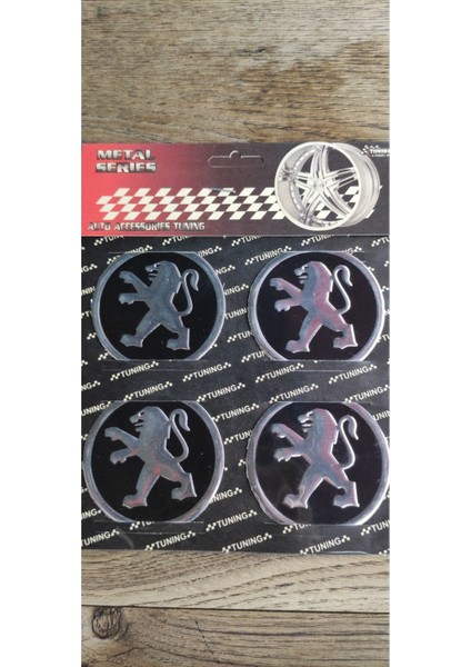 Peugeot Jant Göbeği Arma 60MM Uyumlu Alüminyum Yapıştırma 4'lü Siyah Arma